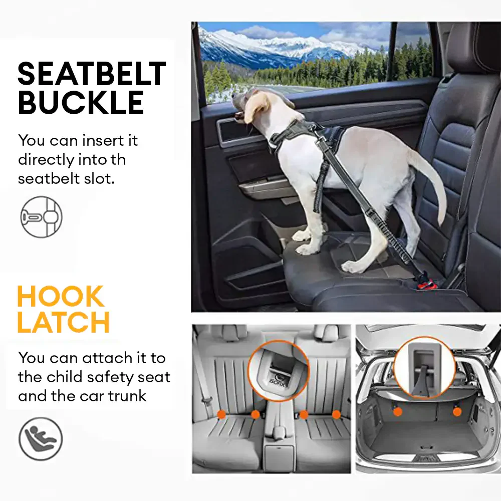 3 in 1 Dog Car Seat Belt Bungee With 360° Lockable Buckle & Hook Latch - Image 8