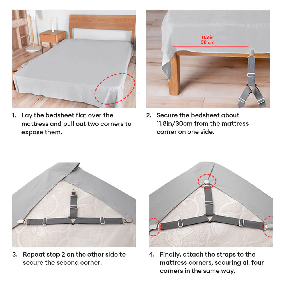 Adjustable Non-Slip Elastic Bed Sheet Straps with Metal Clips - Image 7