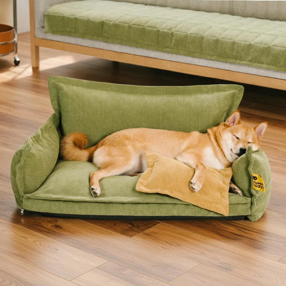All-Season Chenille Dual-layer Removable Sponge Orthopedic Dog Bed With Pillow - Image 16