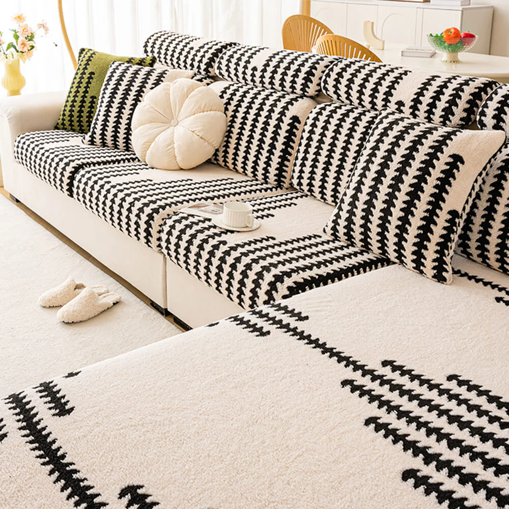 All-Season Soft & Stretchy Fishbone Striped Magic Couch Cover - Image 10