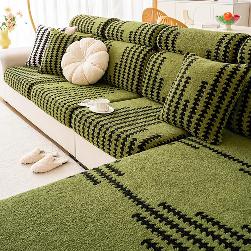All-Season Soft & Stretchy Fishbone Striped Magic Couch Cover - Image 11