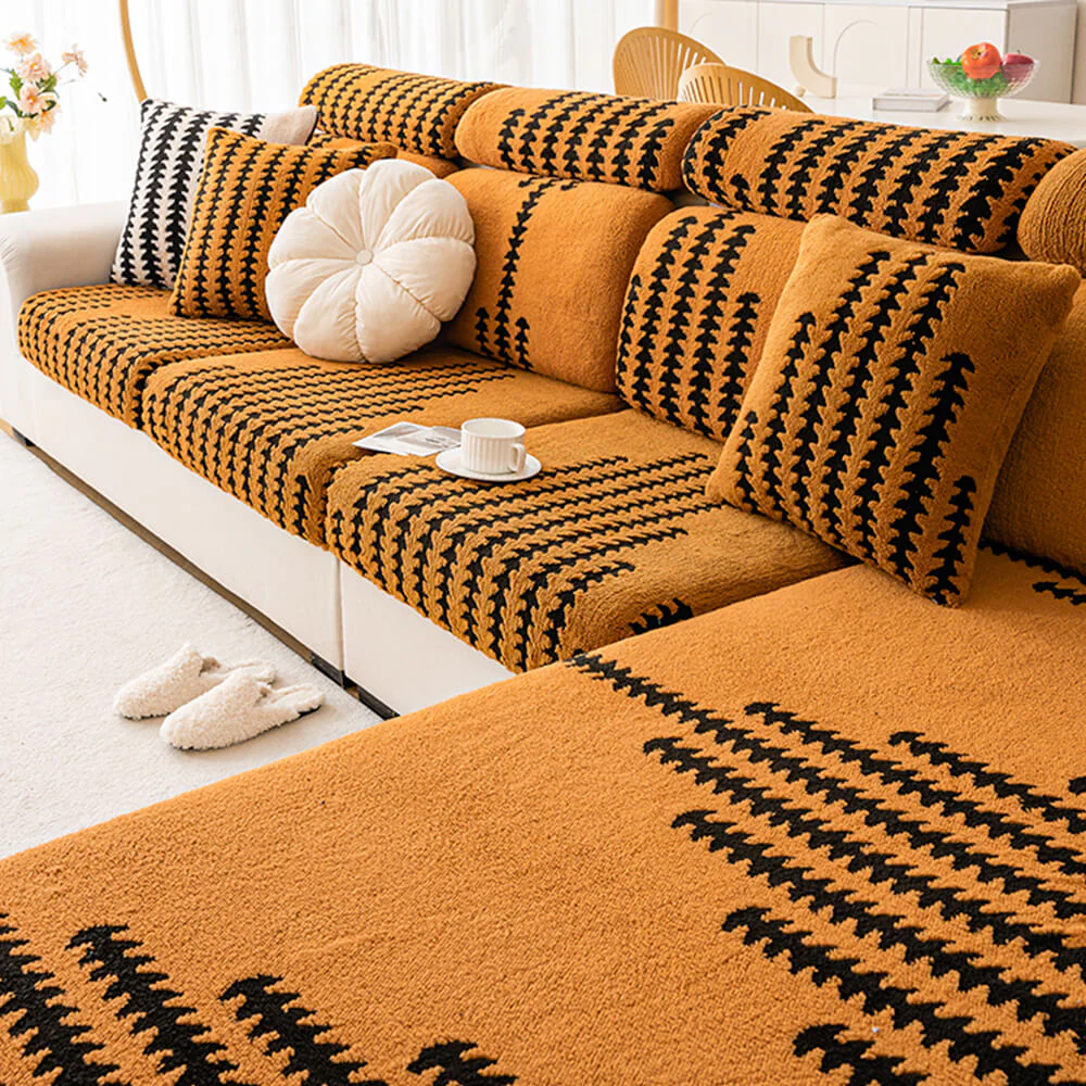 All-Season Soft & Stretchy Fishbone Striped Magic Couch Cover - Image 12