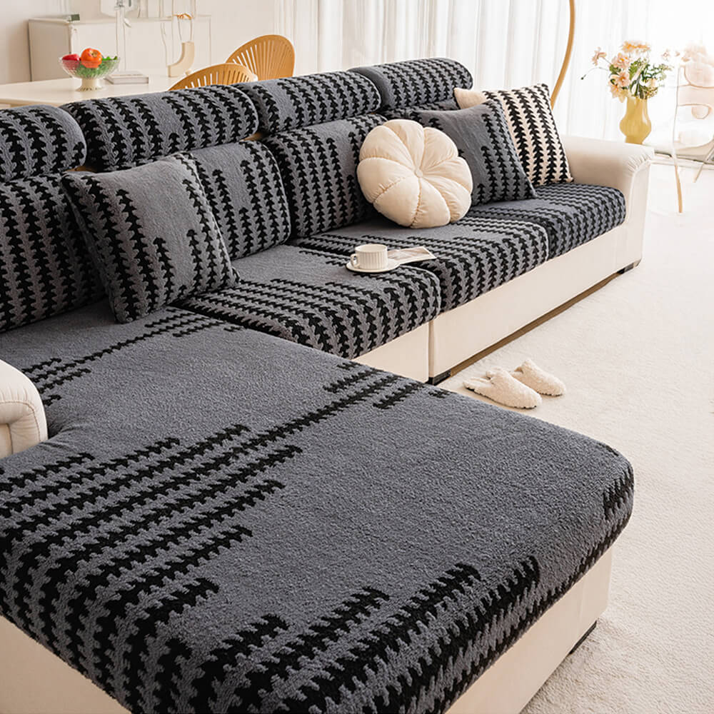 All-Season Soft & Stretchy Fishbone Striped Magic Couch Cover - Image 7