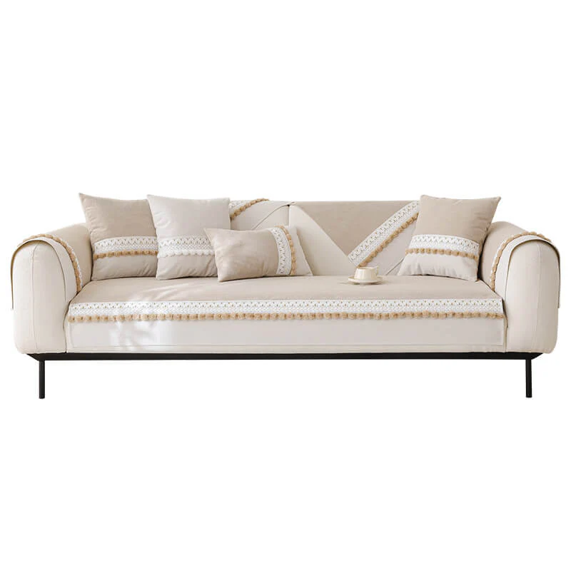 All-Season Waterproof Anti-Scratch Soft Corduroy Couch Cover with Pom-poms - Image 17