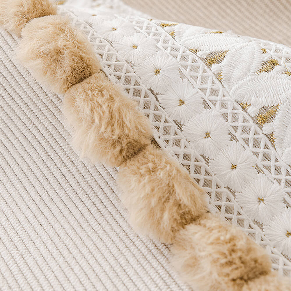 All-Season Waterproof Anti-Scratch Soft Corduroy Couch Cover with Pom-poms - Image 5