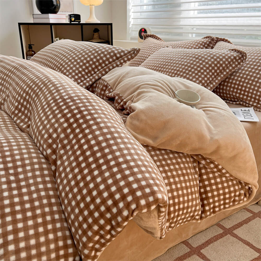 Anti-Static Cosy Plaid Milk Velvet Bed Sheet Set - Image 10