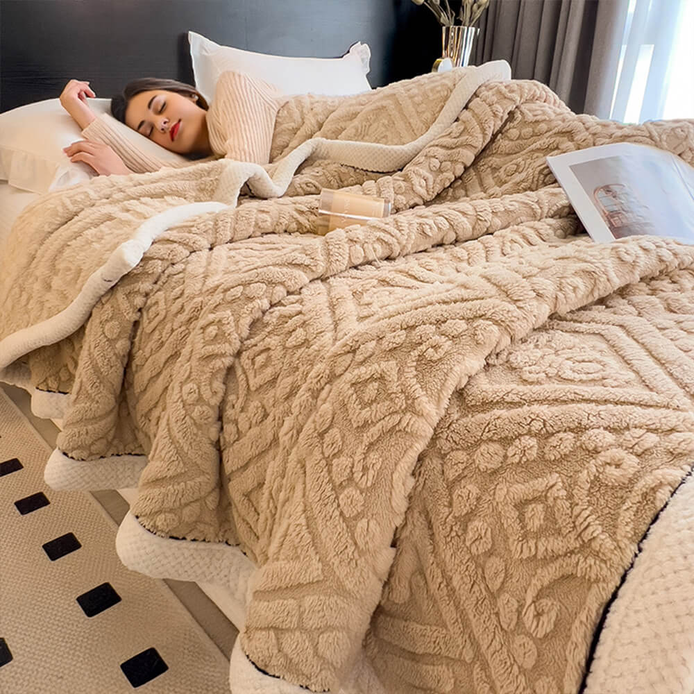 Baroque Style Embossed Milk Velvet Soft Fleece Blanket - Image 13