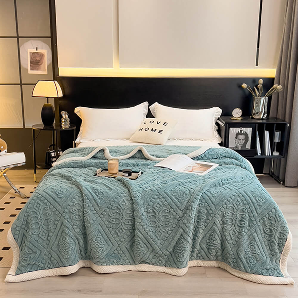 Baroque Style Embossed Milk Velvet Soft Fleece Blanket - Image 16