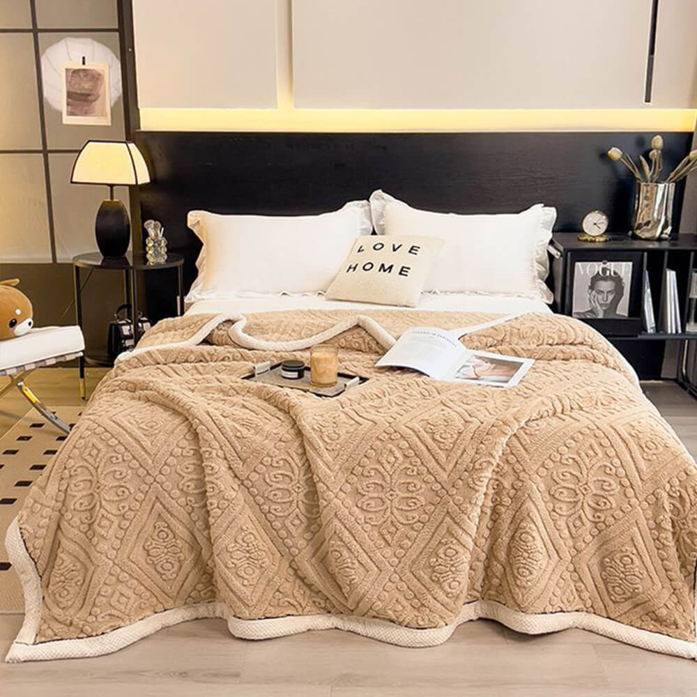 Baroque Style Embossed Milk Velvet Soft Fleece Blanket - Image 17