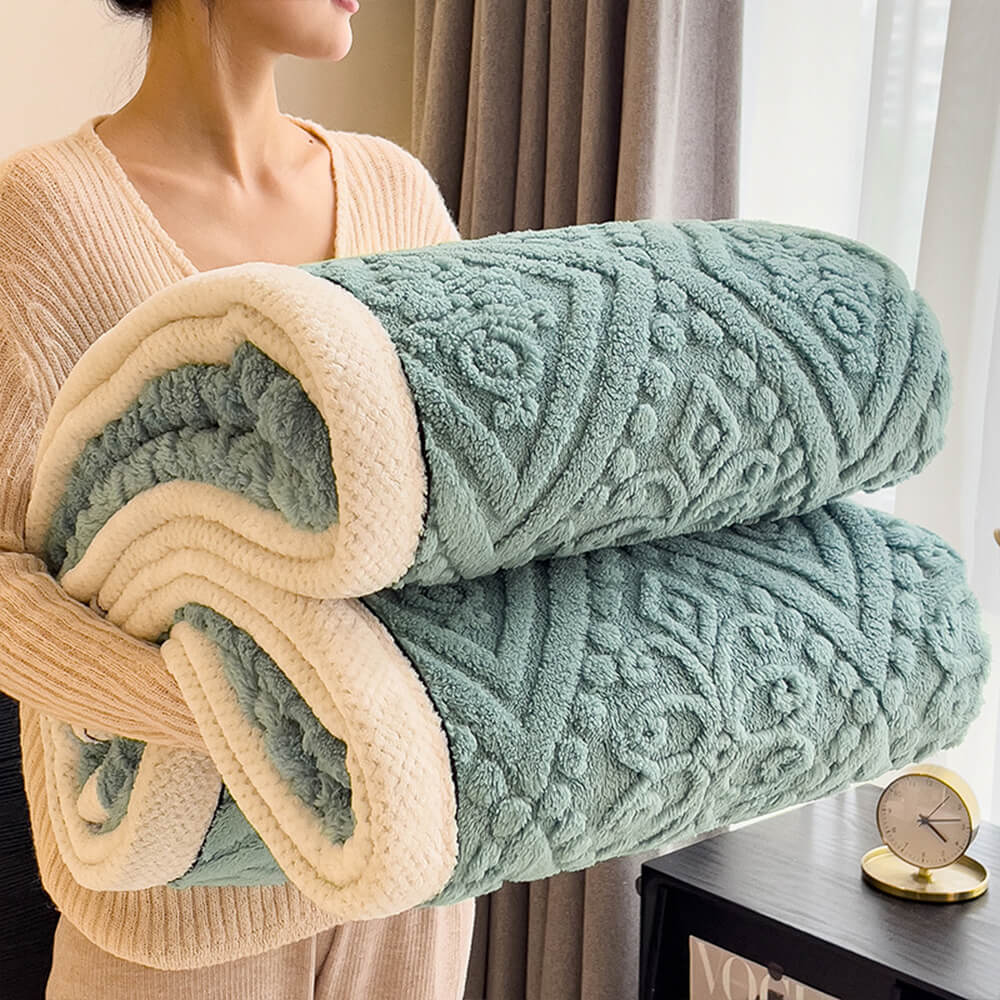 Baroque Style Embossed Milk Velvet Soft Fleece Blanket - Image 2