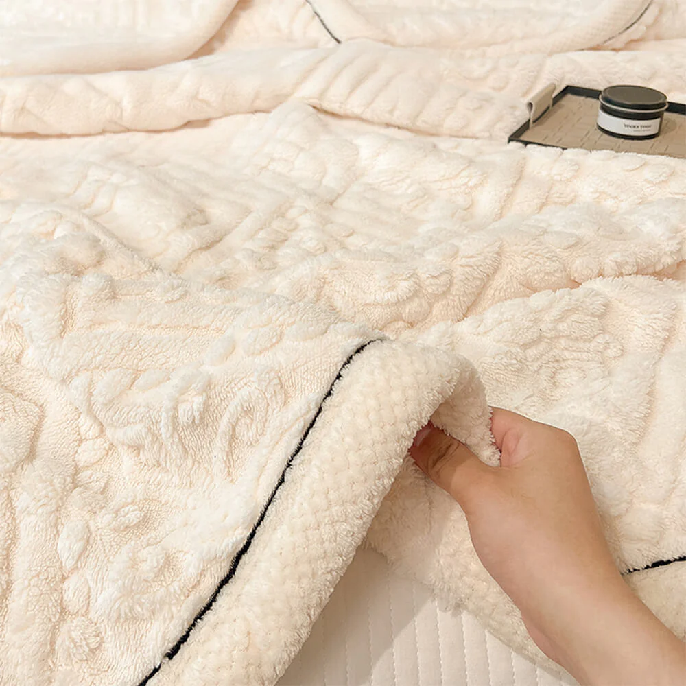 Baroque Style Embossed Milk Velvet Soft Fleece Blanket - Image 3