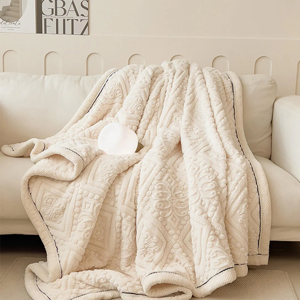 Baroque Style Embossed Milk Velvet Soft Fleece Blanket - Image 7