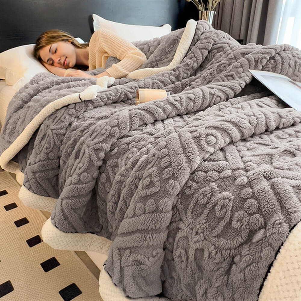 Baroque Style Embossed Milk Velvet Soft Fleece Blanket - Image 9