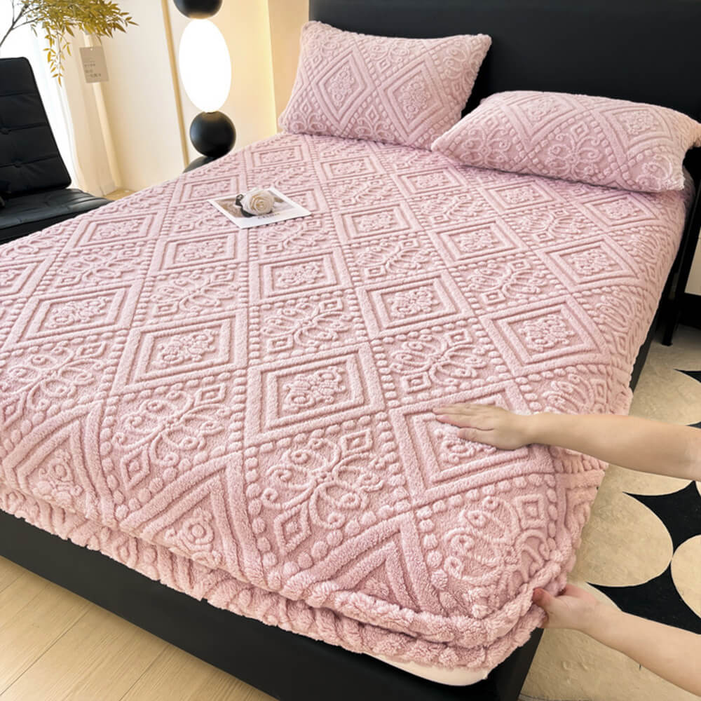 Baroque Style Embossed Warm Milk Velvet Fitted Sheet Mattress Cover - Image 13