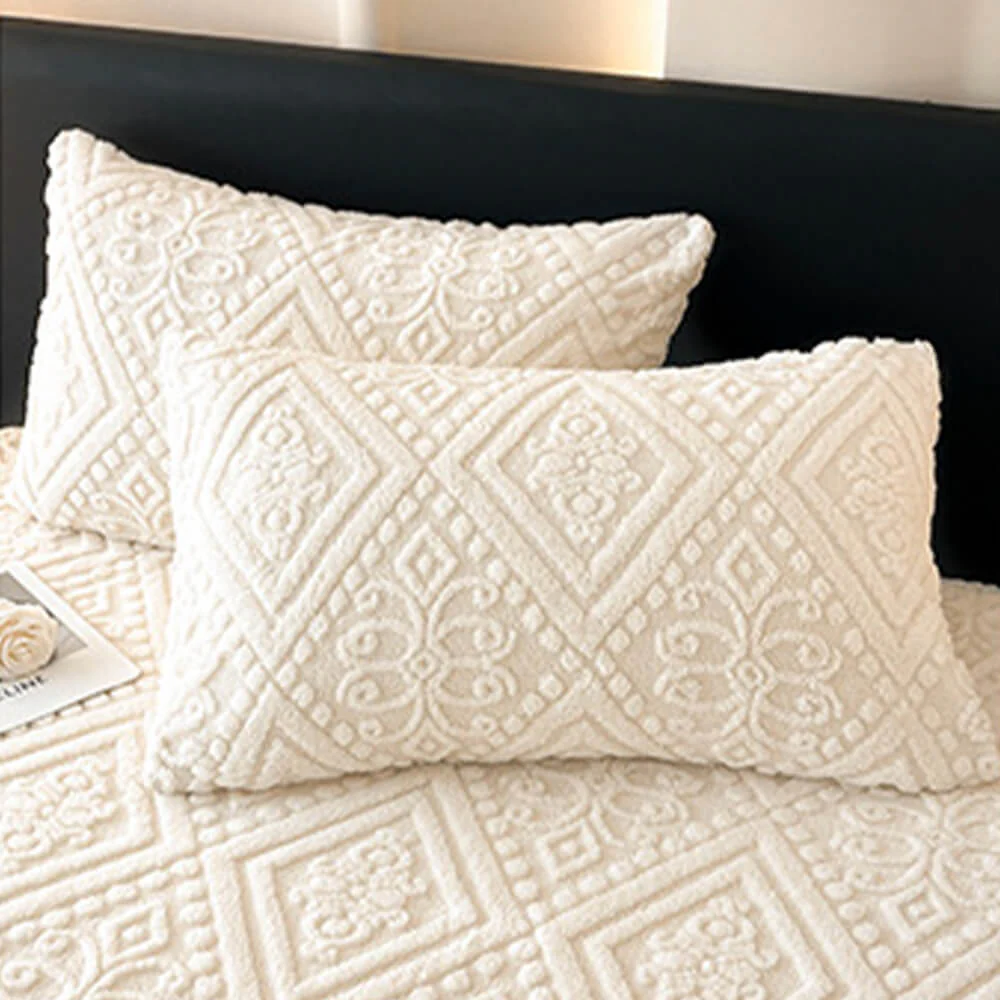 Baroque Style Embossed Warm Milk Velvet Fitted Sheet Mattress Cover - Image 14
