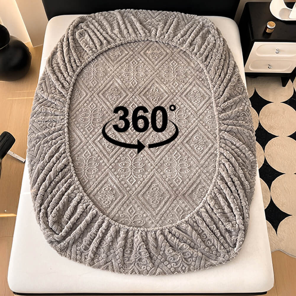 Baroque Style Embossed Warm Milk Velvet Fitted Sheet Mattress Cover - Image 7