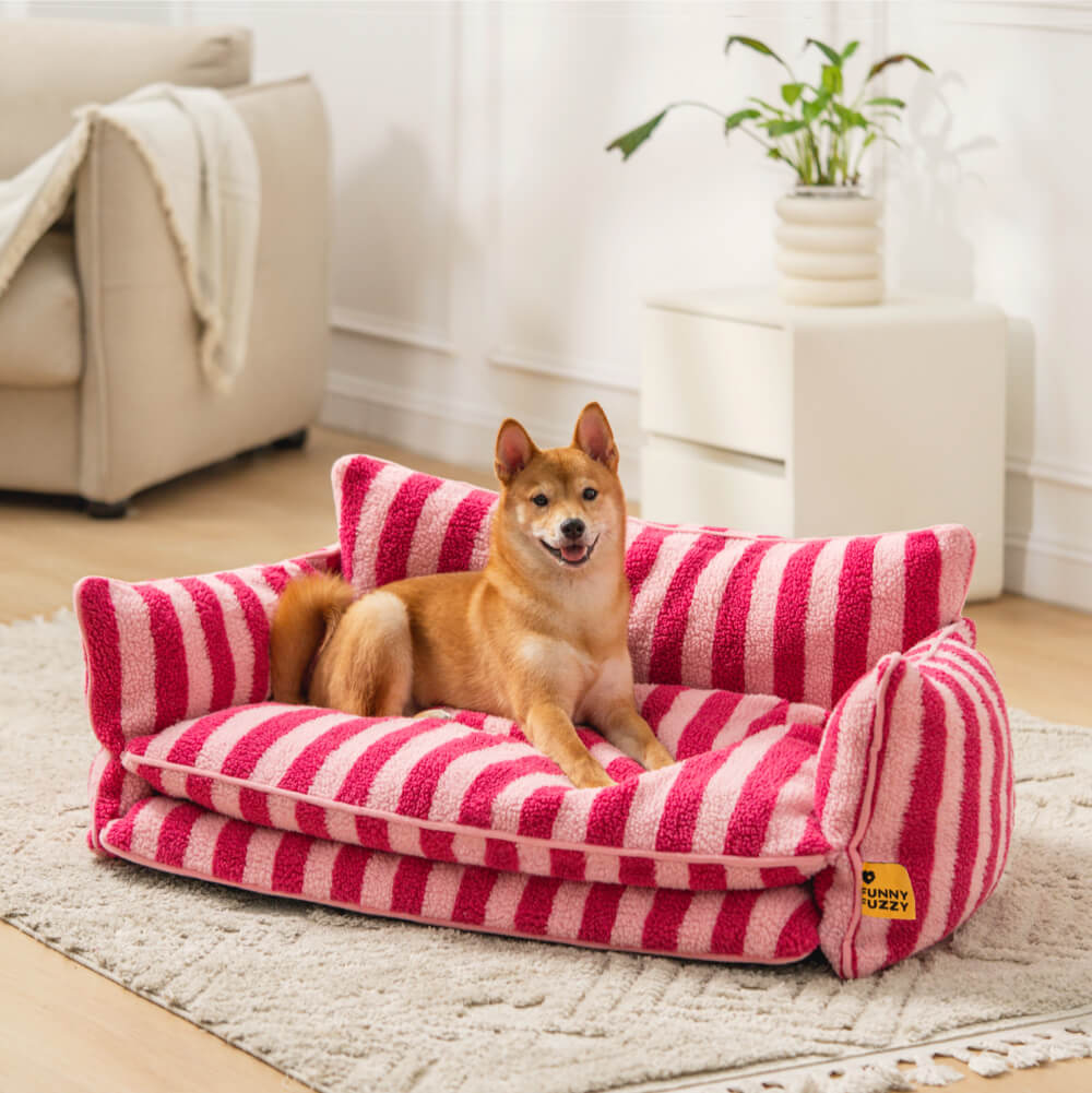 Bed Cover - Trendy Striped Faux Lambswool Double Layer Dog & Cat Sofa Bed - Image 6