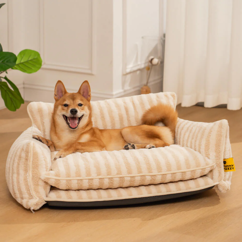 Bed Cover - Trendy Striped Faux Lambswool Double Layer Dog & Cat Sofa Bed - Image 7
