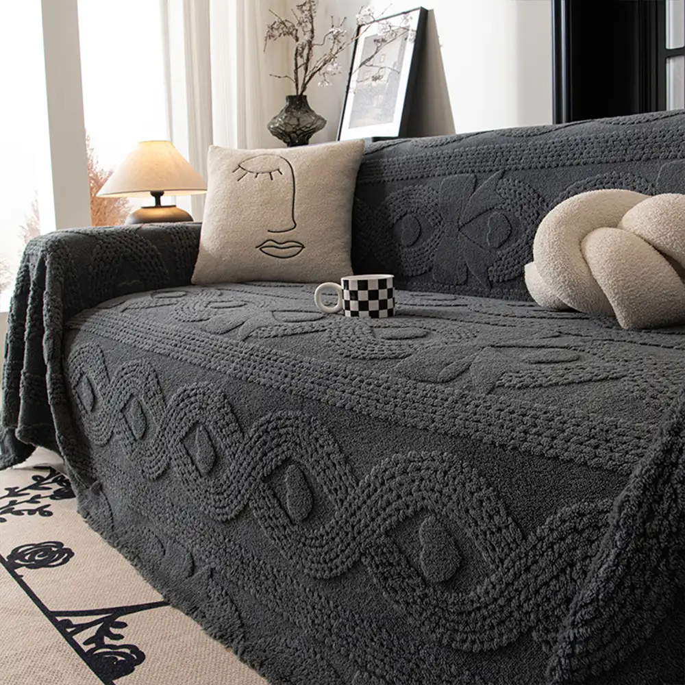 Bowknot Jacquard Plush Multifunctional Sofa Blanket Couch Cover - Image 10