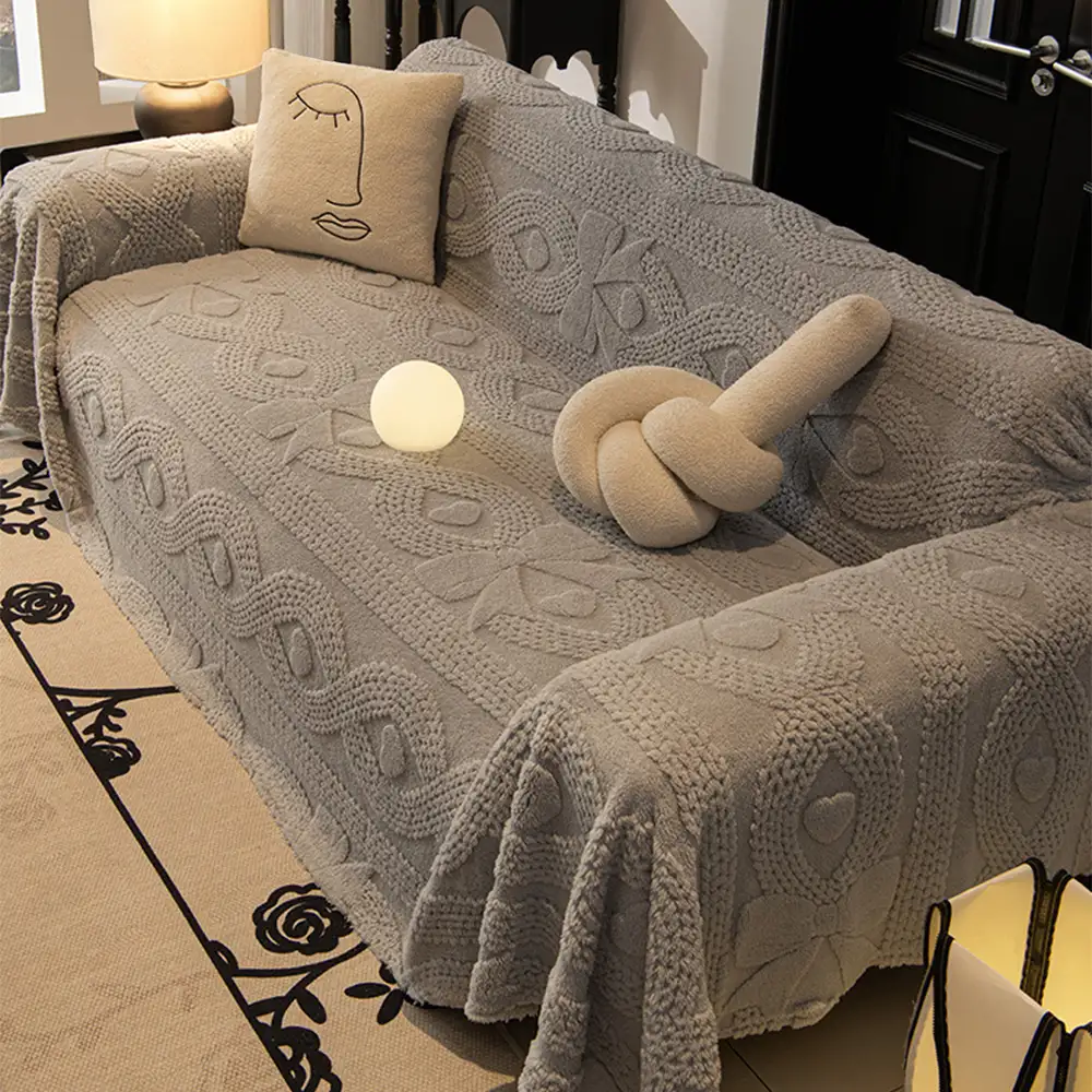 Bowknot Jacquard Plush Multifunctional Sofa Blanket Couch Cover - Image 16