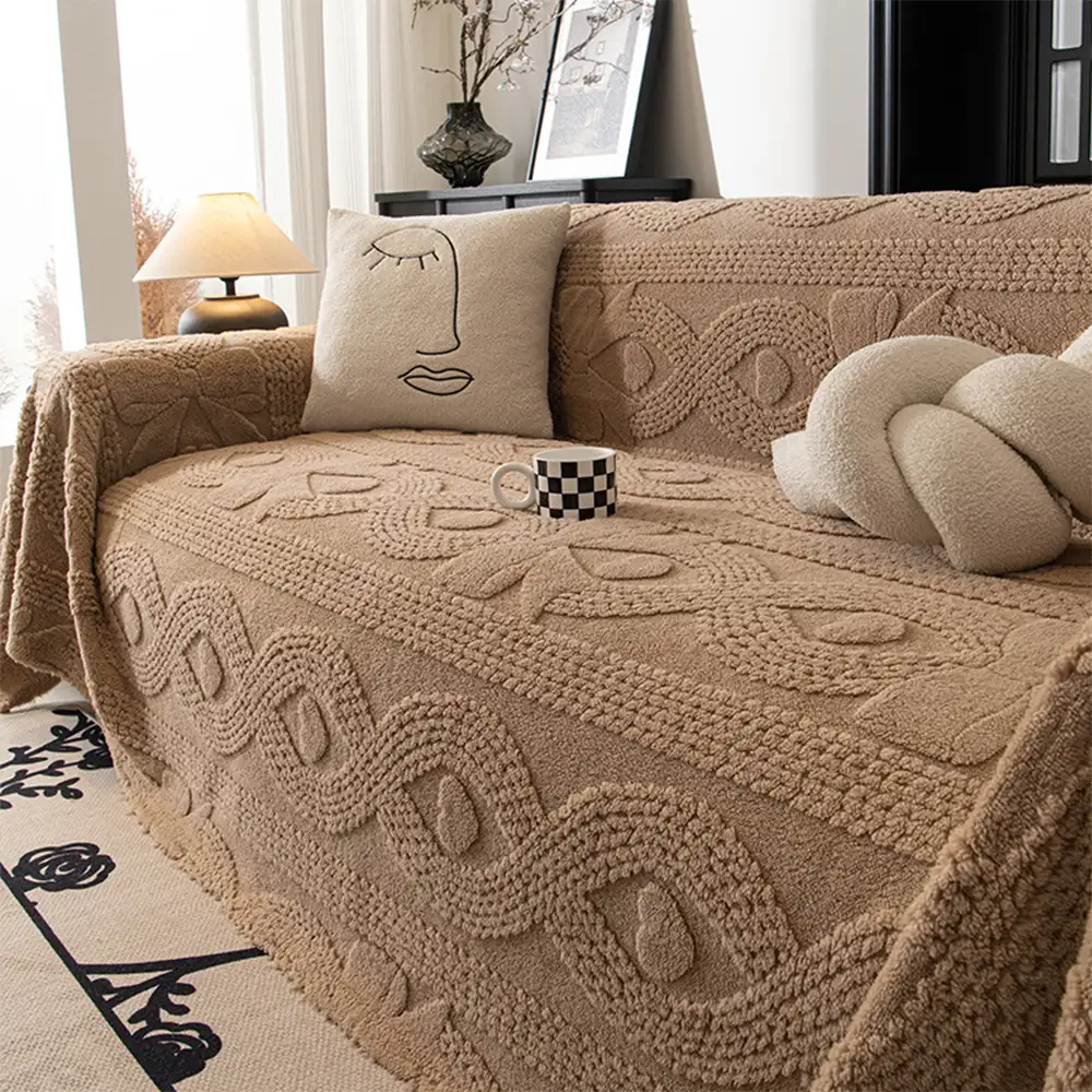 Bowknot Jacquard Plush Multifunctional Sofa Blanket Couch Cover - Image 2