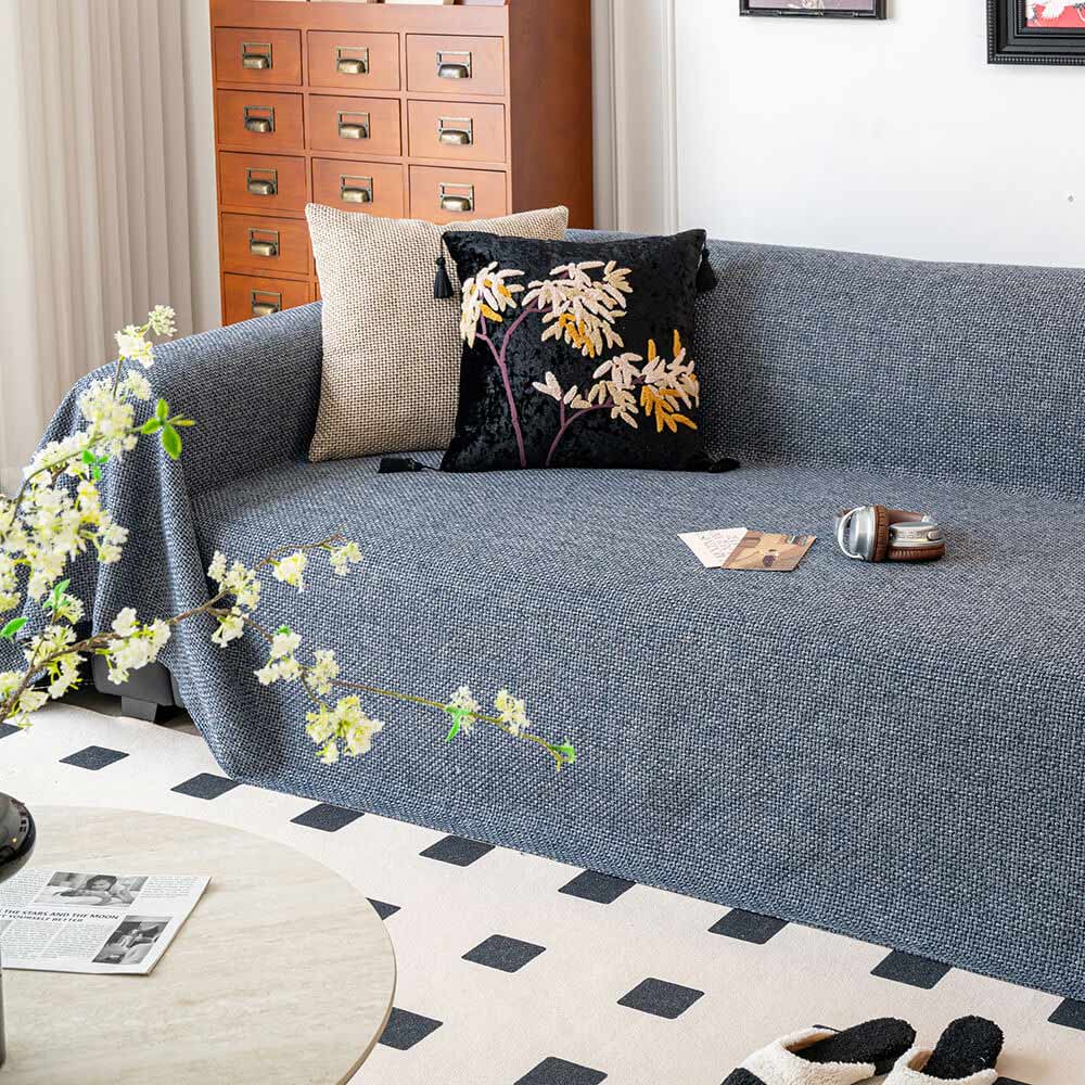 Breathable Woven Linen-Look Scratch-Resistant Throw Couch Cover - Image 6