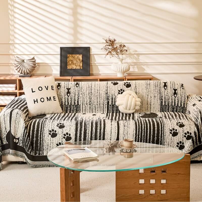 Cartoon Paw Print Chenille Anti-Scratch Throw Couch Cover - Image 10