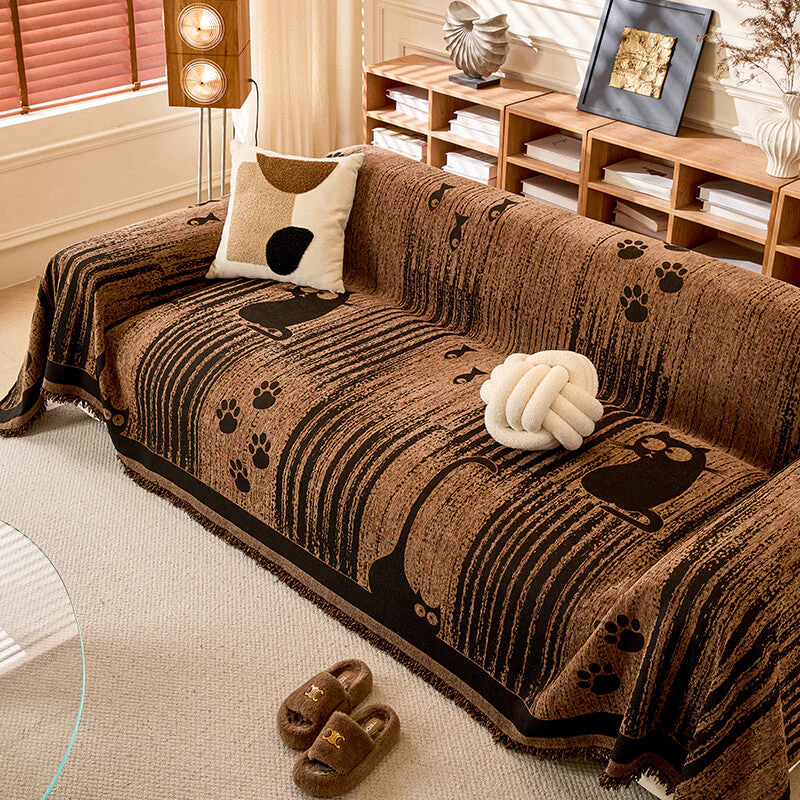 Cartoon Paw Print Chenille Anti-Scratch Throw Couch Cover - Image 11