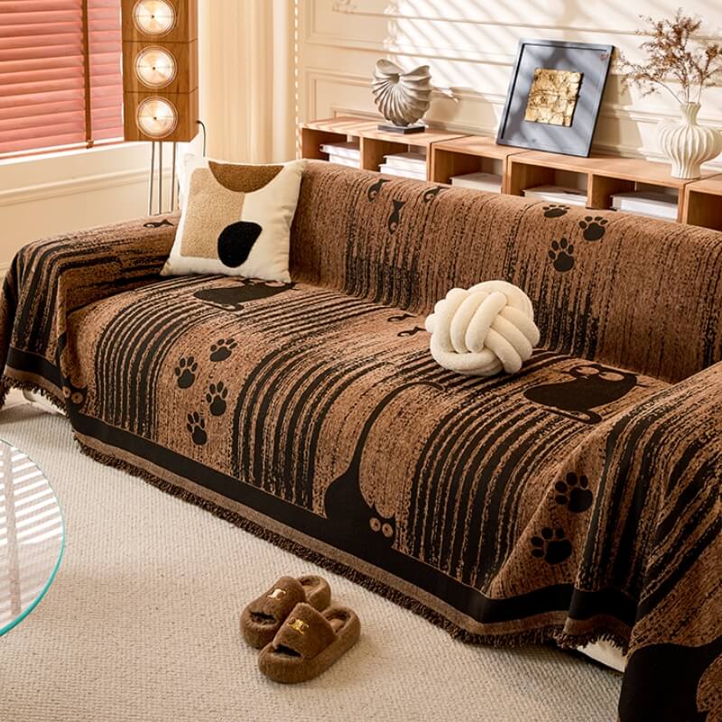 Cartoon Paw Print Chenille Anti-Scratch Throw Couch Cover - Image 2