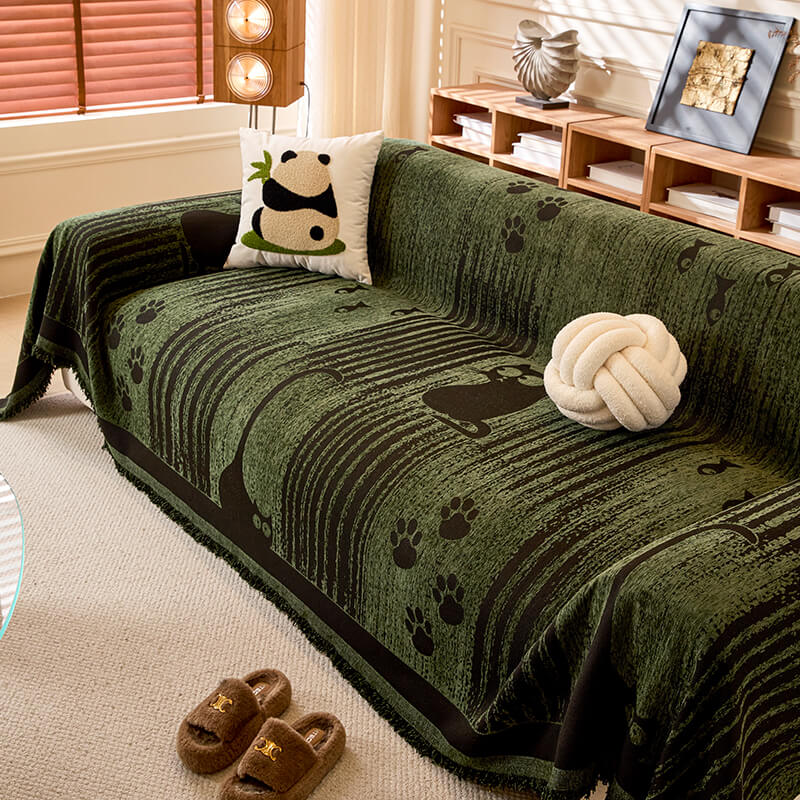 Cartoon Paw Print Chenille Anti-Scratch Throw Couch Cover - Image 3