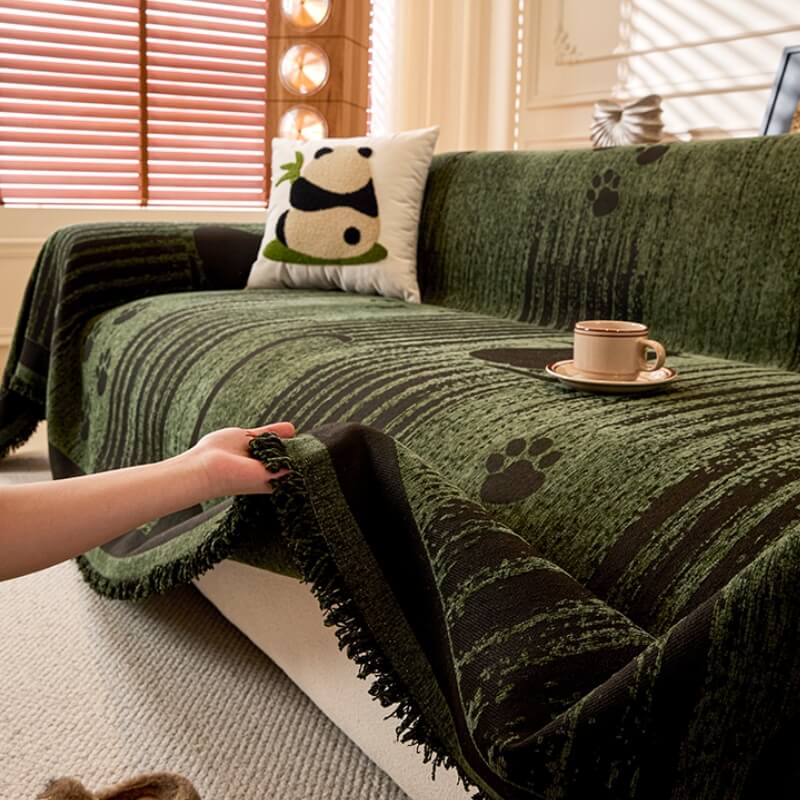 Cartoon Paw Print Chenille Anti-Scratch Throw Couch Cover - Image 4