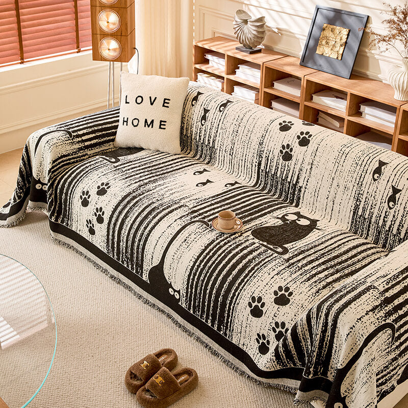 Cartoon Paw Print Chenille Anti-Scratch Throw Couch Cover - Image 5
