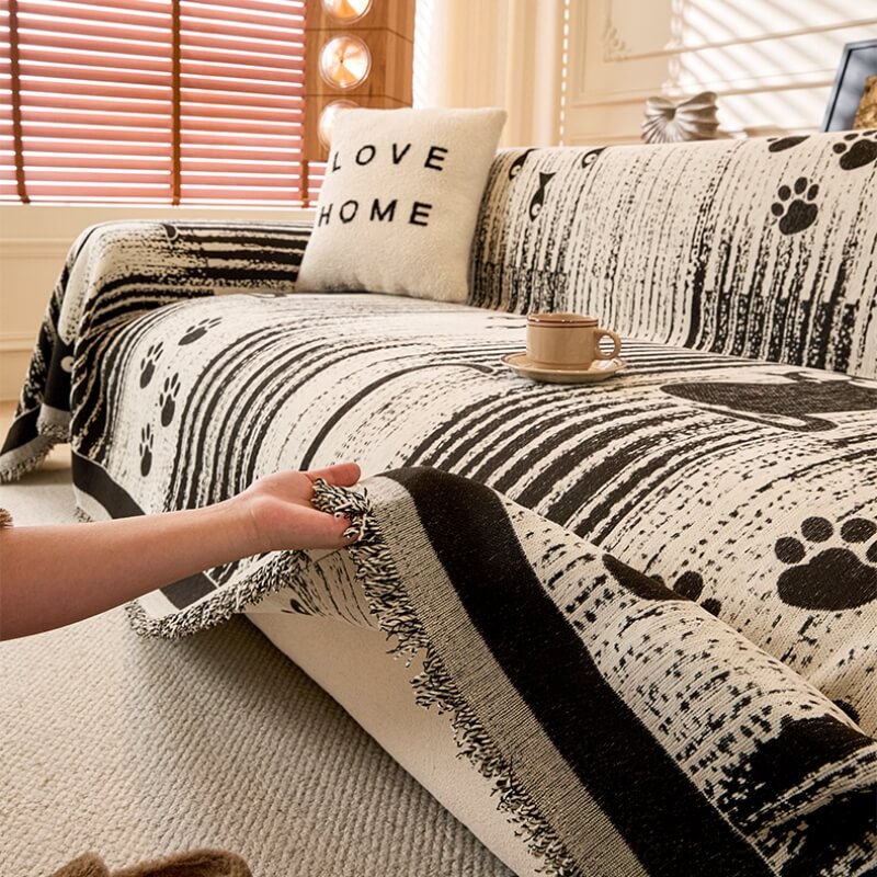 Cartoon Paw Print Chenille Anti-Scratch Throw Couch Cover - Image 8