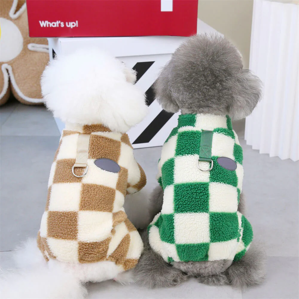 Checkered Fleece Dog Jacket – Bold Style and Warmth for Winter Walks - Image 9