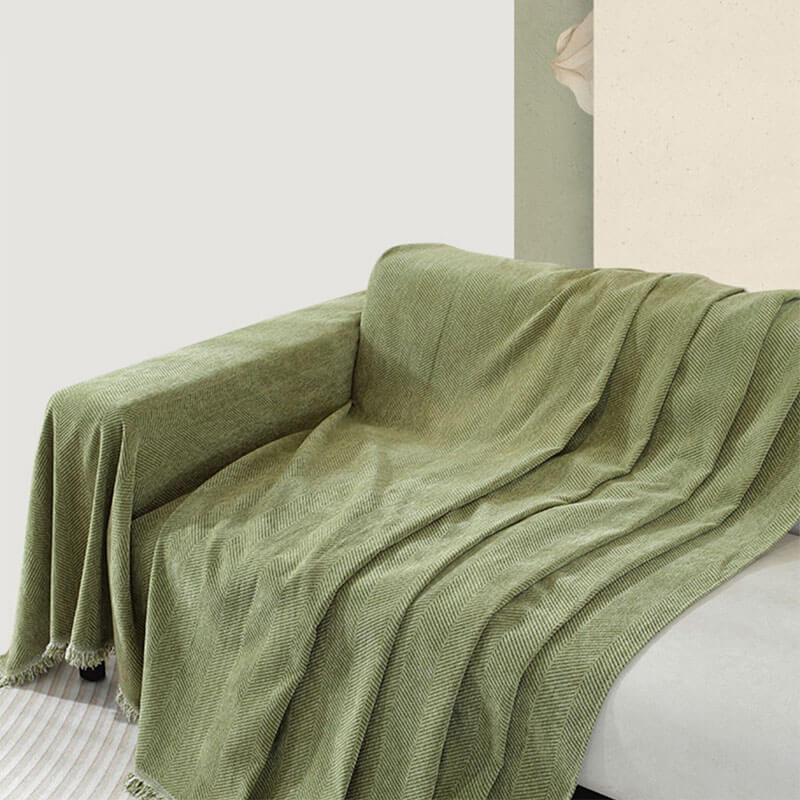 Chenille Blanket Herringbone Tassel Couch Cover - Image 11