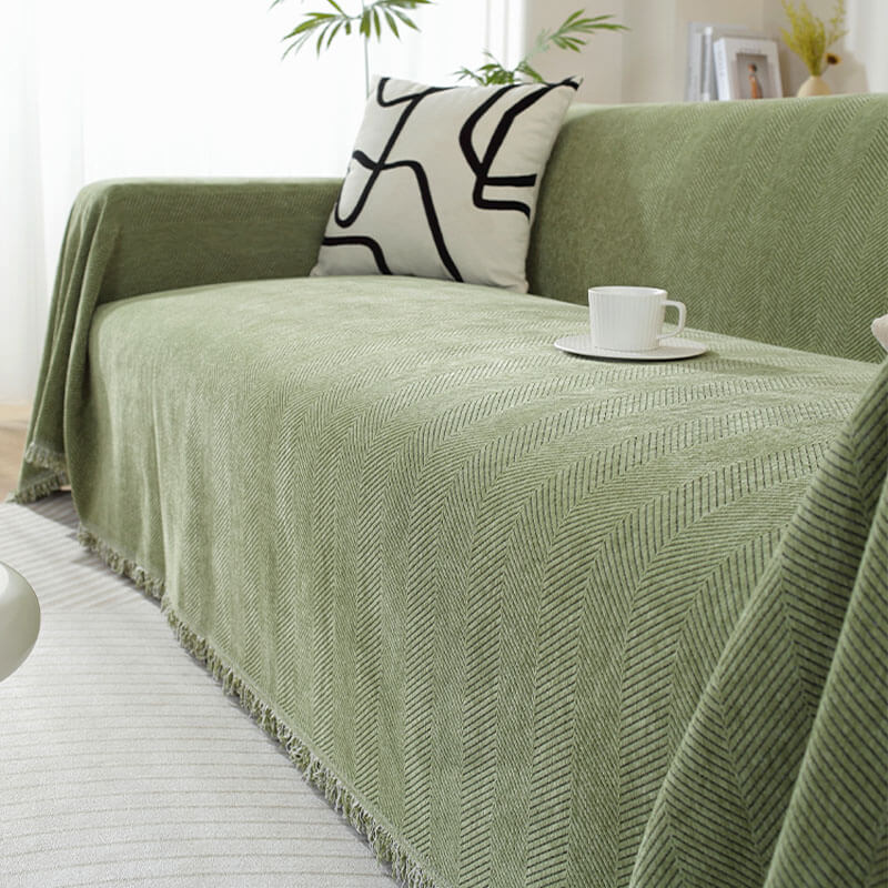 Chenille Blanket Herringbone Tassel Couch Cover - Image 13