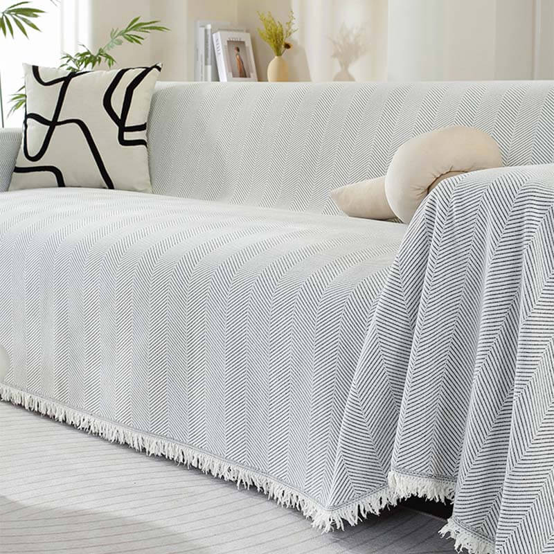 Chenille Blanket Herringbone Tassel Couch Cover - Image 14