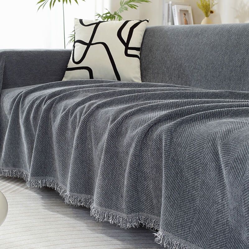 Chenille Blanket Herringbone Tassel Couch Cover - Image 3