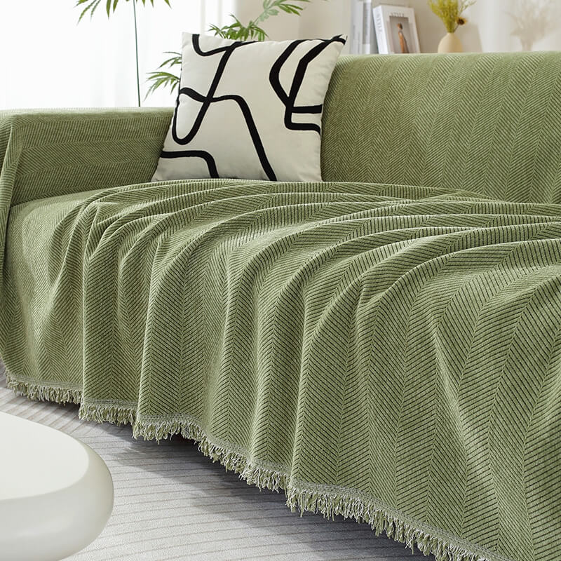 Chenille Blanket Herringbone Tassel Couch Cover - Image 9
