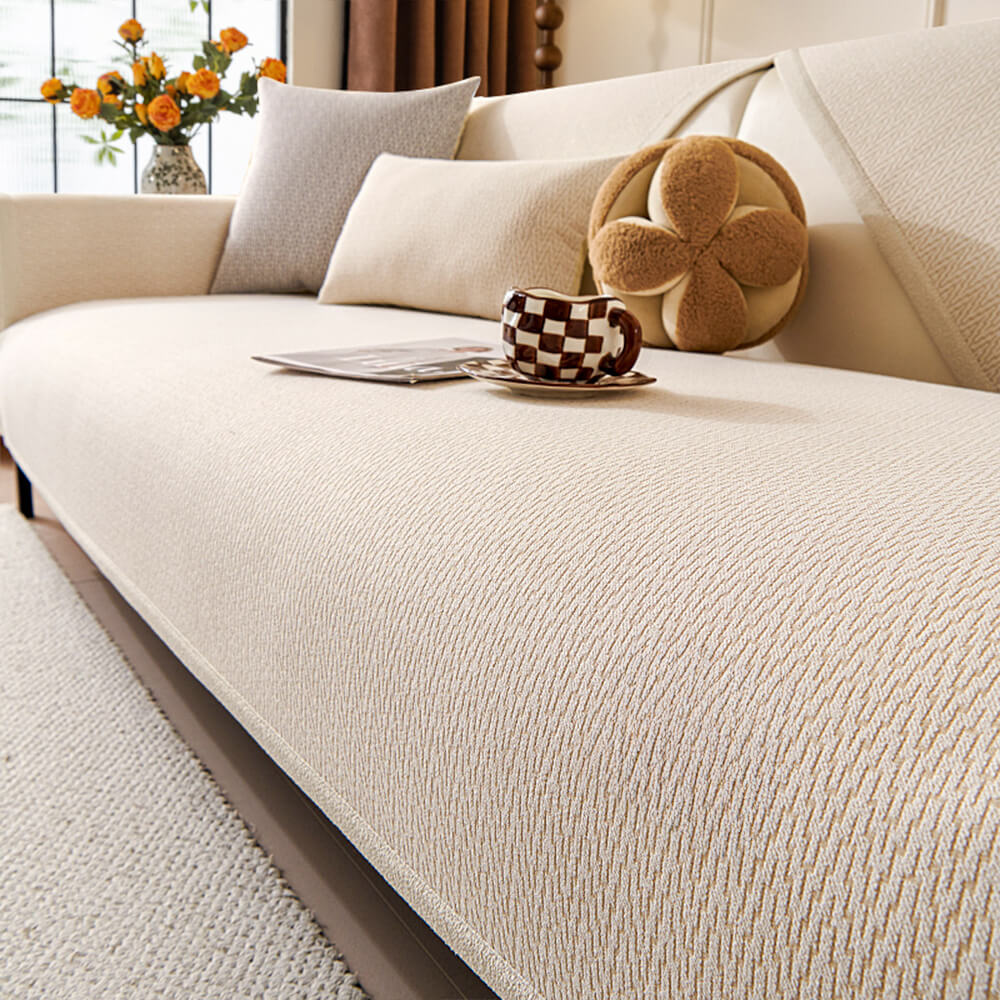 Chenille Minimalist Anti-Slip Fabric with Cat Scratch-Resistant Design Couch Cover - Image 2