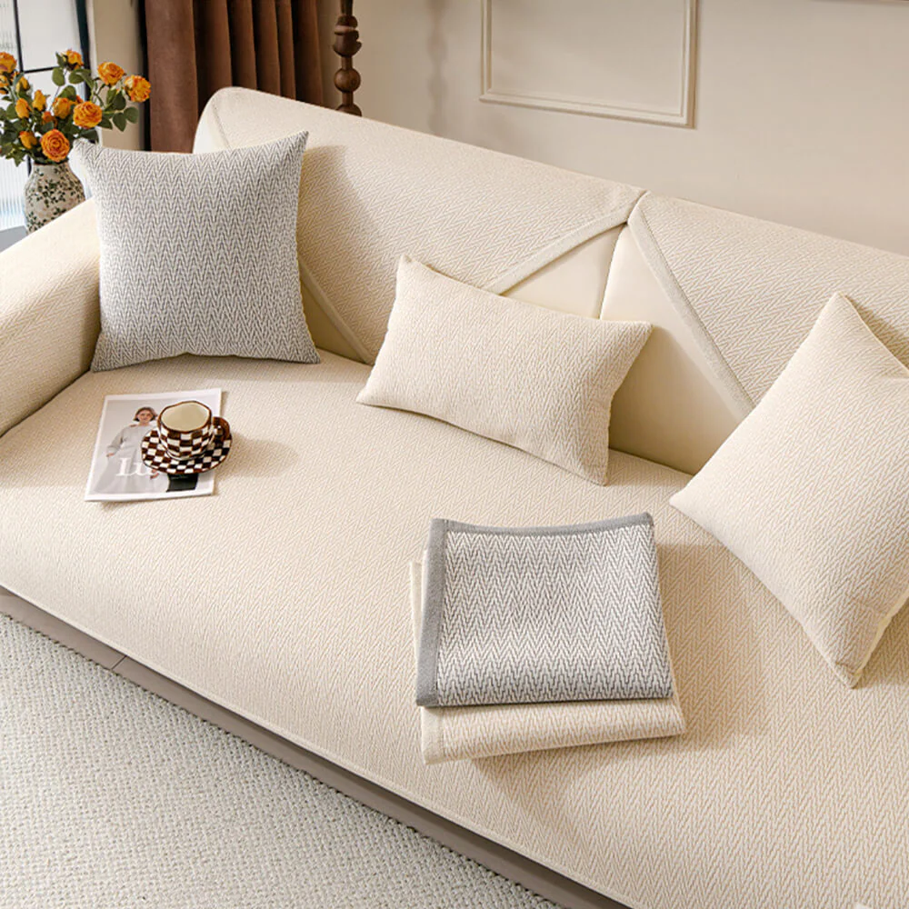Chenille Minimalist Anti-Slip Fabric with Cat Scratch-Resistant Design Couch Cover - Image 3