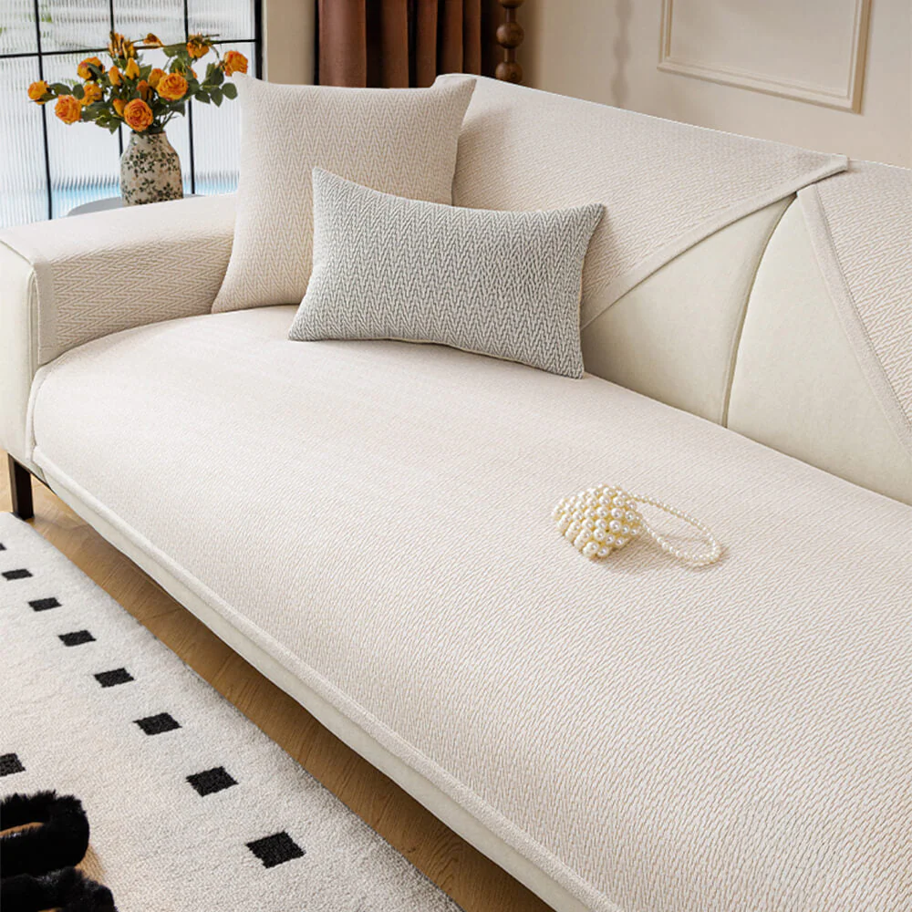 Chenille Minimalist Anti-Slip Fabric with Cat Scratch-Resistant Design Couch Cover - Image 4
