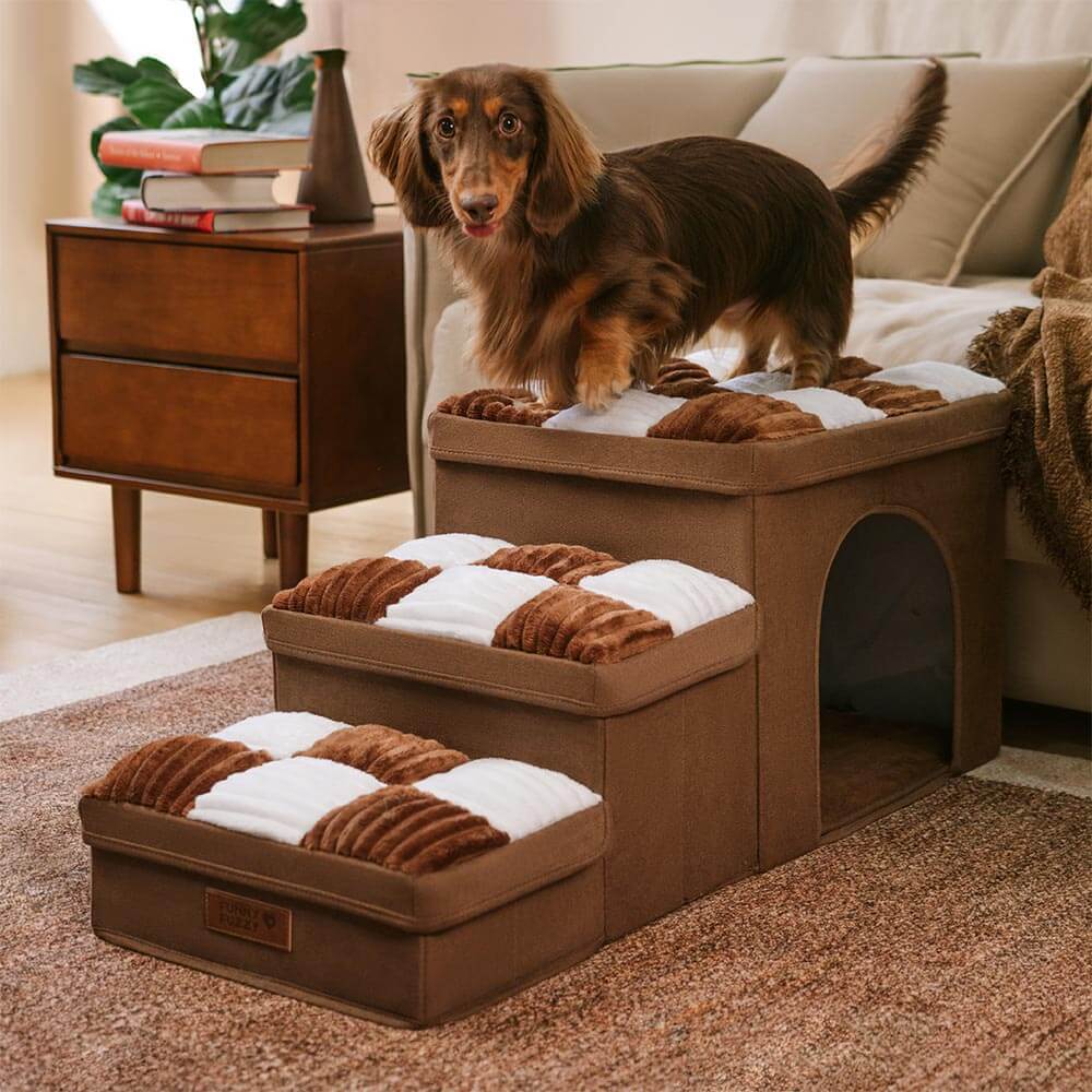 Chessboard Handcrafted Dog Stairs With Storage And Condo - Napsteps - Image 10