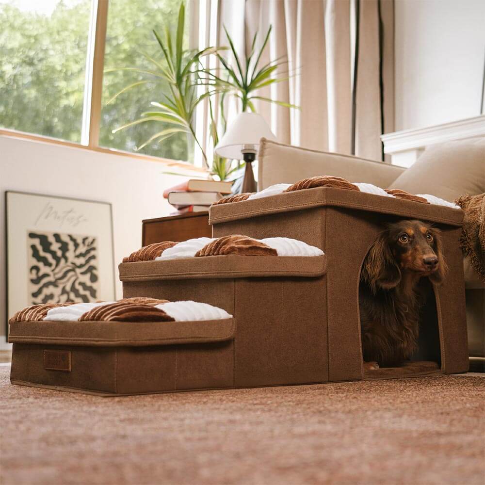 Chessboard Handcrafted Dog Stairs With Storage And Condo - Napsteps - Image 11