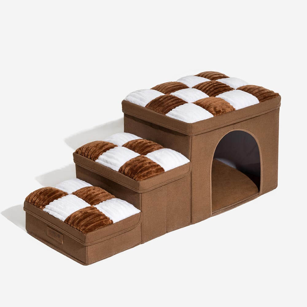 Chessboard Handcrafted Dog Stairs With Storage And Condo - Napsteps - Image 14