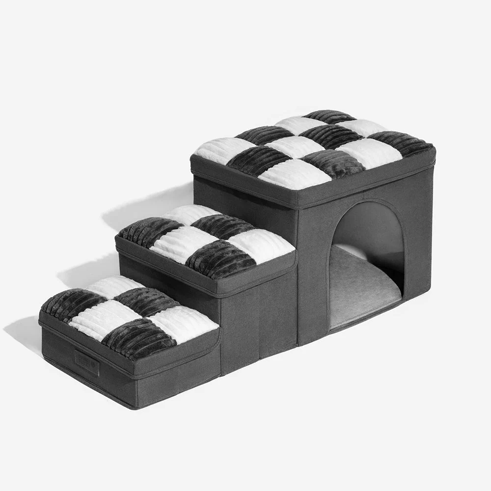 Chessboard Handcrafted Dog Stairs With Storage And Condo - Napsteps - Image 15