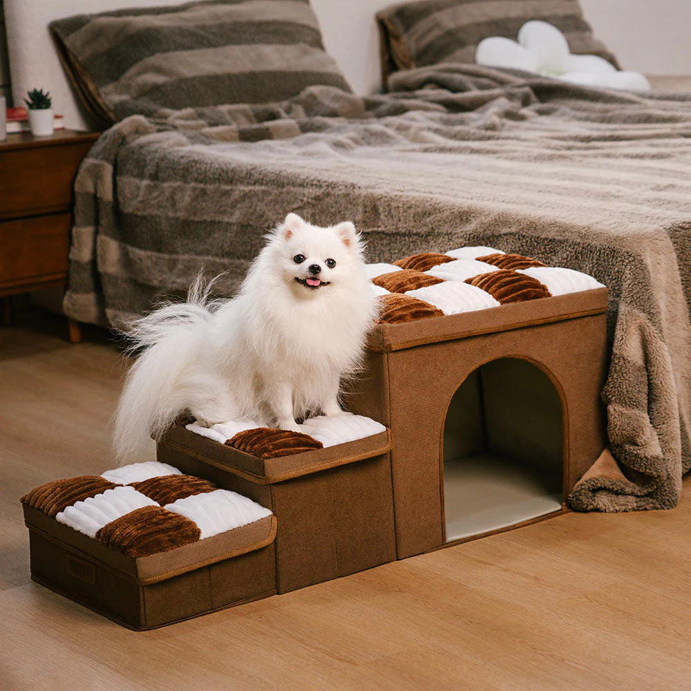 Chessboard Handcrafted Dog Stairs With Storage And Condo - Napsteps - Image 4