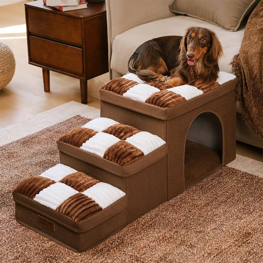 Chessboard Handcrafted Dog Stairs With Storage And Condo - Napsteps - Image 5