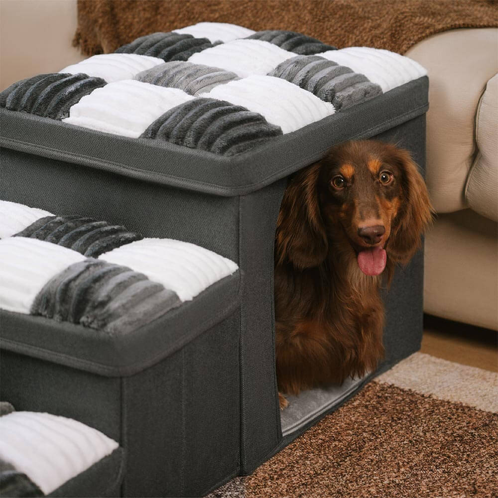 Chessboard Handcrafted Dog Stairs With Storage And Condo - Napsteps - Image 6