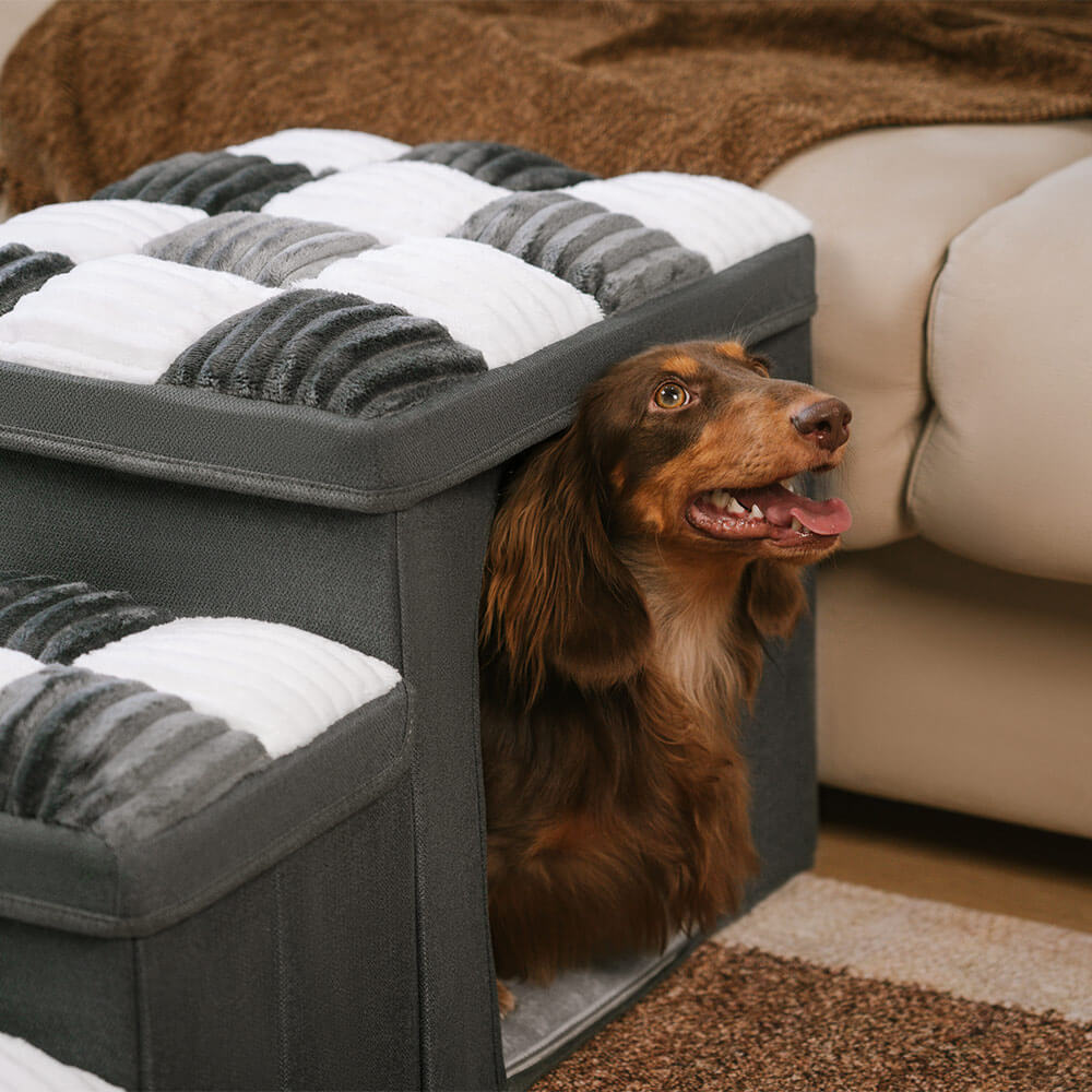 Chessboard Handcrafted Dog Stairs With Storage And Condo - Napsteps - Image 7